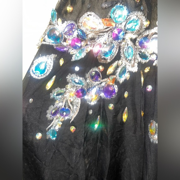 PARTYTIME Black MANY RHINESTONES Sz 16 Gown Prom Party Pageant Turquoise - Picture 5 of 13